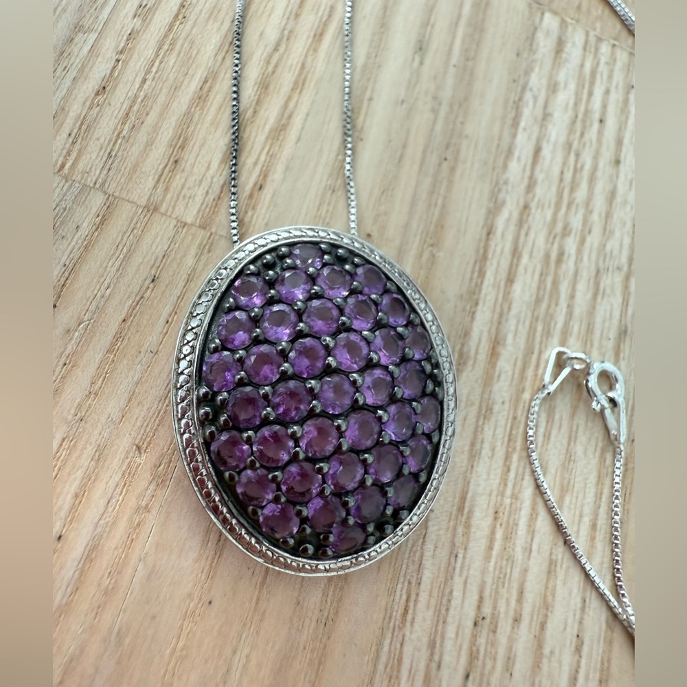 925 Sterling silver oval purple stone pendant necklace